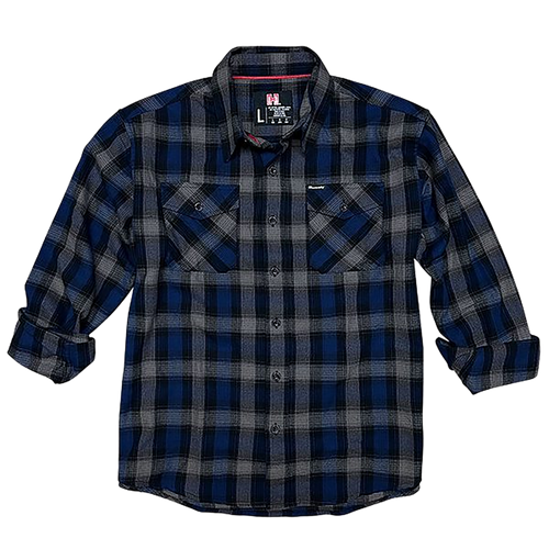 Hornady Gear 32206 Flannel Shirt  3XL Navy/Black/Gray,  Cotton/Polyester, Relaxed Fit Button Up