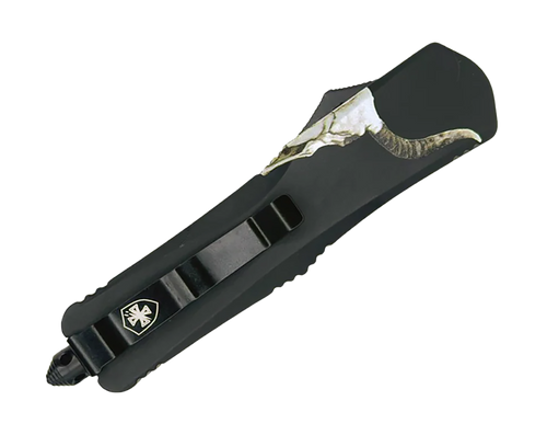 Templar Knife  Gen II Badlands Slim 3.43" OTF Tanto Plain Black Oxide Stonewashed 440C SS Blade, 5.05" Black w/Cattle Skull Aluminum Handle, Glass Breaker