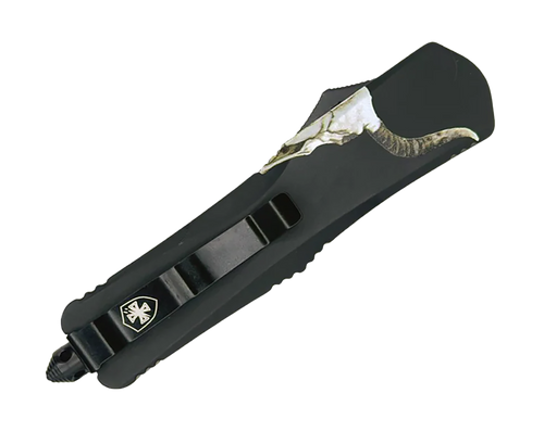 Templar Knife  Gen II Badlands Slim 3.43" OTF Tanto Plain Black Oxide Stonewashed 440C SS Blade, 5.05" Black w/Cattle Skull Aluminum Handle, Glass Breaker