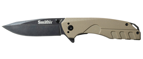 Smiths Products 50995 BattlePlan  3.35" Folding Drop Point Plain Black Stonewashed 400 SS Blade/ Desert Tan G10 Handle Includes Pocket Clip