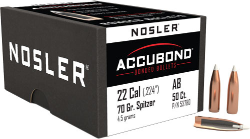 70GR ACCUBOND 50CTNOSLER BULLETS .22 CAL .224 