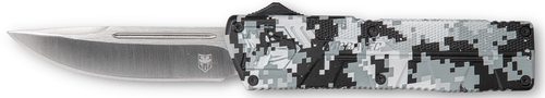 CobraTec Knives WDCCTLWDNS Lightweight  3.25" OTF Drop Point Plain D2 Steel Blade/Winter Digi Camo Aluminum Handle Includes Pocket Clip