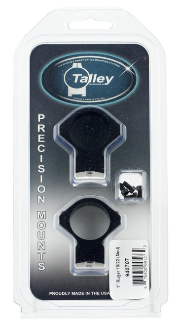 Talley 940707 Scope Mount/Ring Combo  Black Anodized 1" Tube Ruger 10/22 Medium Rings