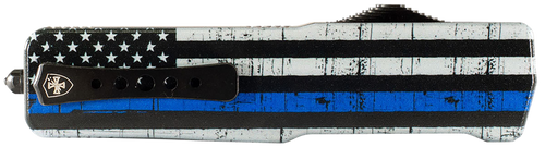 Templar Knife MABTB12 Premium LW We Back You Slim 3.25" OTF Dagger Plain Black Oxide Stonewashed D2 Steel Blade, 5" Black & White w/Blue Line Aluminum Handle