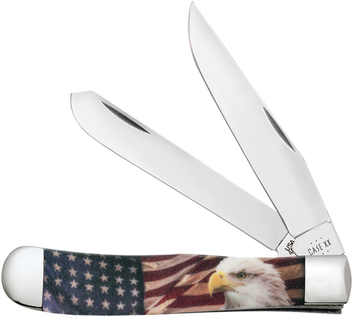 Case 10647 Patriot Trapper 3.24"/3.27" Folding Clip Point/Spey Plain Red/White/Blue, Mirror Polished Tru-Sharp SS Blade, Smooth Synthetic Handle