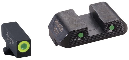 AmeriGlo GL822 Trooper Sight Set for Glock  Green Tritium LumiGreen Outline Front Sight-Green Tritium Black Outline Rear Sight