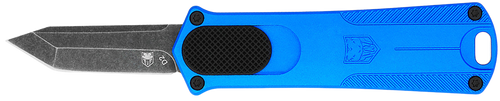 CobraTec Knives CALI952BLUTNS California 952 *CA Compliant 1.75" OTF Tanto Plain Black Stonewashed D2 Steel Blade, 3" Blue Anodized Aluminum Handle