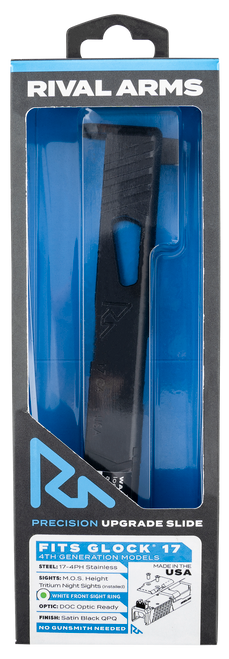 Rival Arms RA-RA11G105E Precision Slide A1 with Docter Cut Satin QPQ Black 17-4 Stainless Steel MOS Height Tritium Night Sights with White Front Installed for Glock 17 Gen4