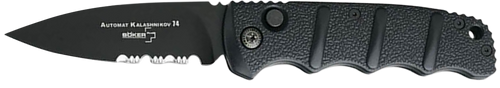 Boker 01KALS100  Kalashnikov 3.35" Drop Point Plain/Serrated Black D2 Steel Blade Aluminum Handle