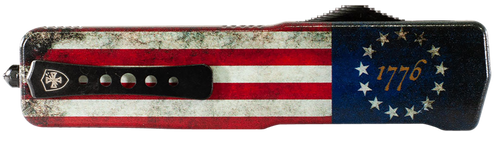 Templar Knife LZBRF321 Premium Weighted Betsy Ross Flag Large 3.55" OTF Drop Point Plain Black Oxide Stonewashed D2 Steel Blade, 5.25" Betsy Ross Flag Aluminum Zinc Alloy Handle