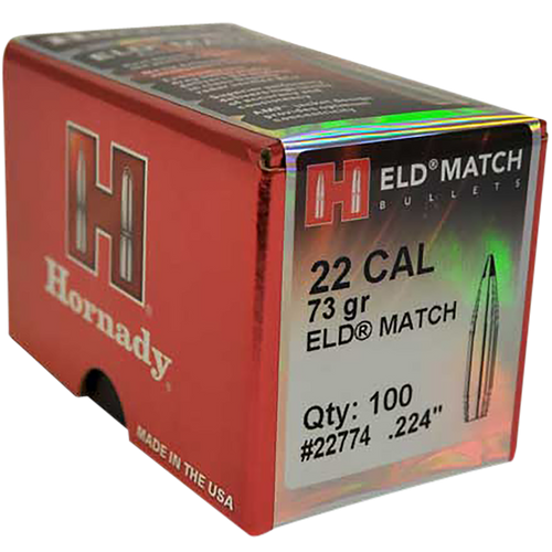 Hornady 22774 ELD Match  22 Cal .224 73 gr Extremely Low Drag Match 100 Per Box/ 25 Case