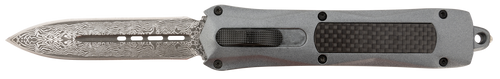 Steel River Knives A163BDD Spartan  3.50" OTF Dagger Plain Damascus 440C SS Blade/Gray w/Carbon Fiber Inlay Aluminum Zinc Alloy Handle
