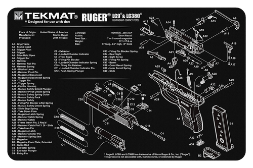 TekMat TEKR17RUGERLC9 Ruger LC9 Cleaning Mat Black/White Rubber 11"x17" Ruger LC9 Parts Diagram