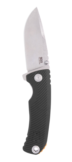 S.O.G SOG11060243 Tellus ATK 3.50" Folding Clip Point Plain Stonewashed Cryo 440C SS Blade/ Black Textured w/Orange Backspacer GRN Handle Includes Belt Clip S.O.G SOG11060243 Tellus ATK 3.50" Folding Clip Point Plain Stonewashed Cryo 440C SS Blade/ Black Textured w/Orange Backspacer GRN Handle Includes Belt Clip