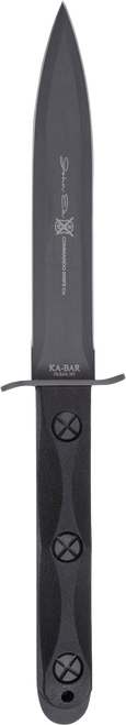Ka-Bar EK44 Ek Model 4 6.63" Fixed Double Edge Spear Point Plain Stonewashed 1095 Cro-Van Blade, Black GRN Handle, Includes Sheath
