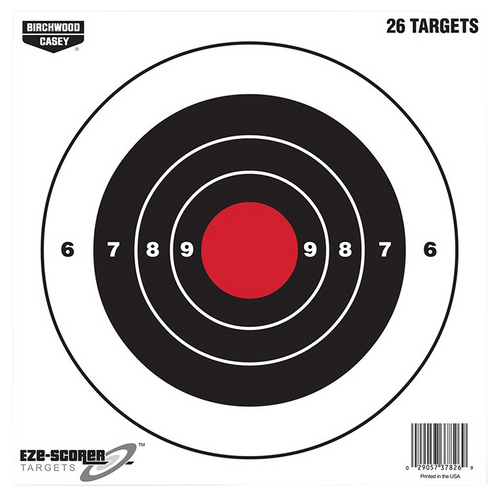 Birchwood Casey 37826 EZE-Scorer  8" Bullseye Paper Hanging Black/Red 26 Per Pkg
