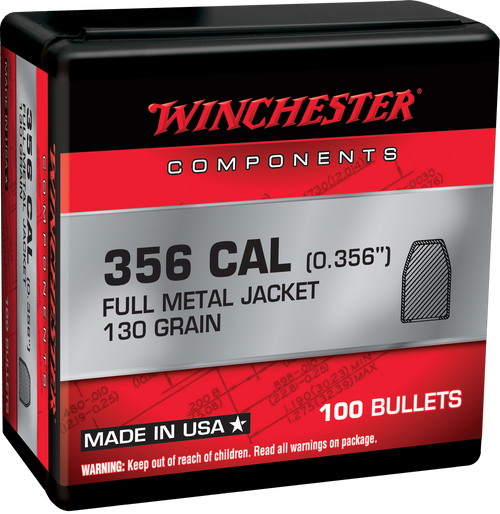 Winchester Ammo WB38MC130X Centerfire Handgun Reloading 38Cal 130gr Full Metal Jacket 100 Per Box/10 Case