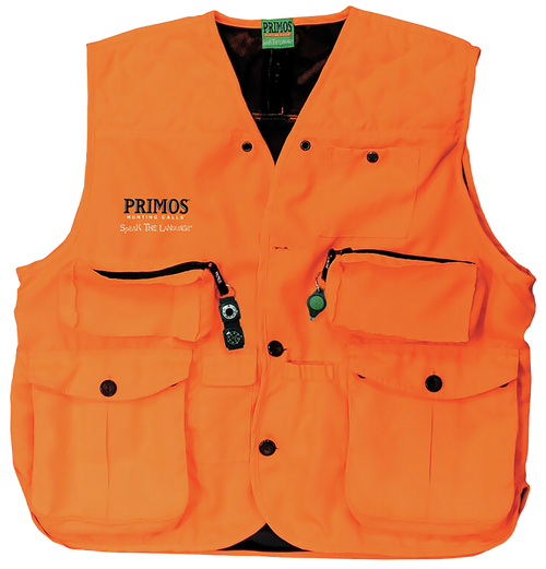 Primos 65705 Gunhunter's Hunting Vest 3XL Blaze Orange Features Compass & LED Light