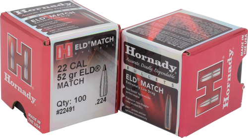 Hornady 22491 ELD Match  22 Cal .224 52 gr Extremely Low Drag Match 100 Per Box/ 40 Case