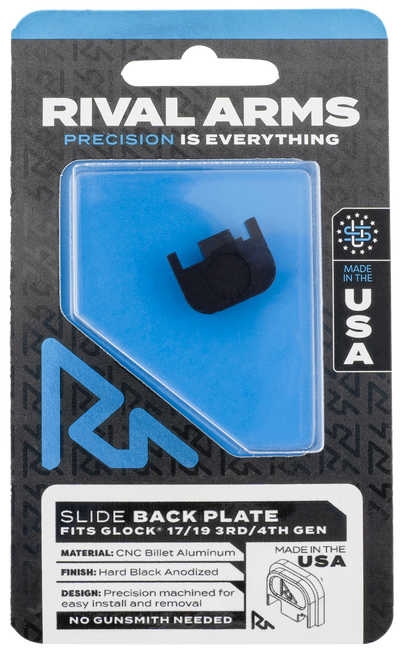Rival Arms RA43G001A Slide Back Cover Plate  Double Stack Black Anodized Aluminum for Glock 17/19 Gen3-4