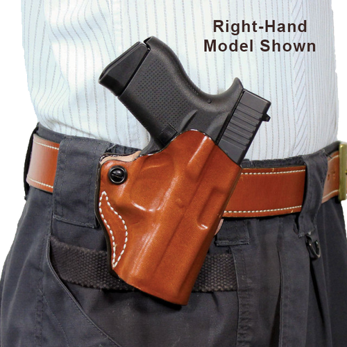 DeSantis Gunhide 019TB7WZ0 Mini Scabbard  OWB Tan Leather Belt Slide Fits Springfield Prodigy w/wo Red Dot Fits 4.25" Barrel Left Hand