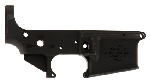Spikes STLS045 No Logo Stripped Lower Receiver Multi-Caliber 7075-T6 Aluminum Black Anodized for AR-15