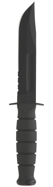 Ka-Bar 1257 Short Fight/Utility 5.25" Fixed Clip Point Part Serrated Black 1095 Cro-Van Blade, Black Kraton G Handle, Includes Sheath