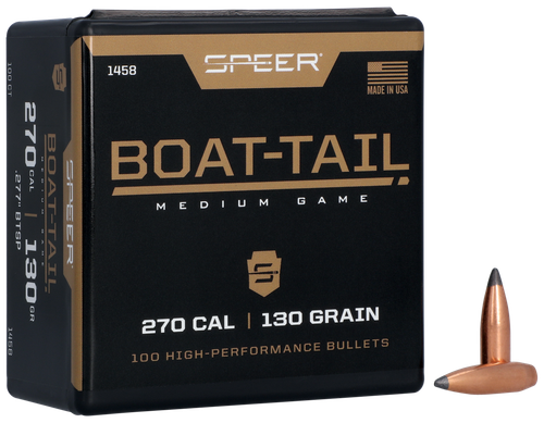Speer 1458 Boat-Tail 270Cal 130gr Spitzer Boat Tail Soft Point 100 Per Box/5 Case