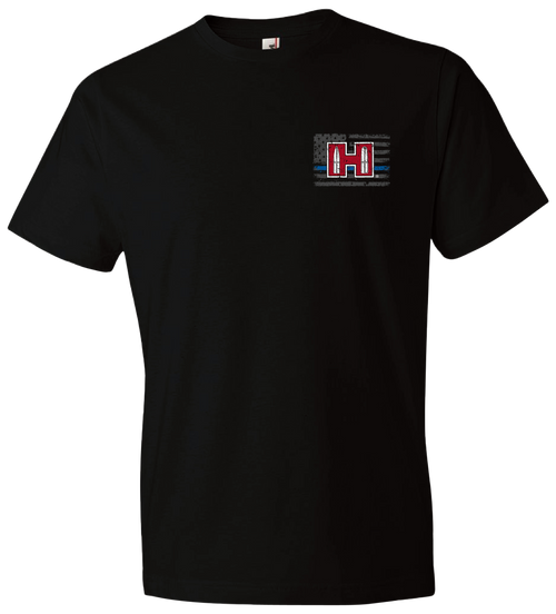 Hornady Gear 30761 POW Blue Line  Black, Cotton Short Sleeve, Semi-Fitted Small