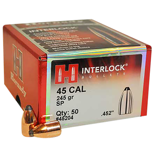 Hornady 45204 InterLock 45 Cal .452 245 gr Spire Point 50 Per Box/ 15 Case