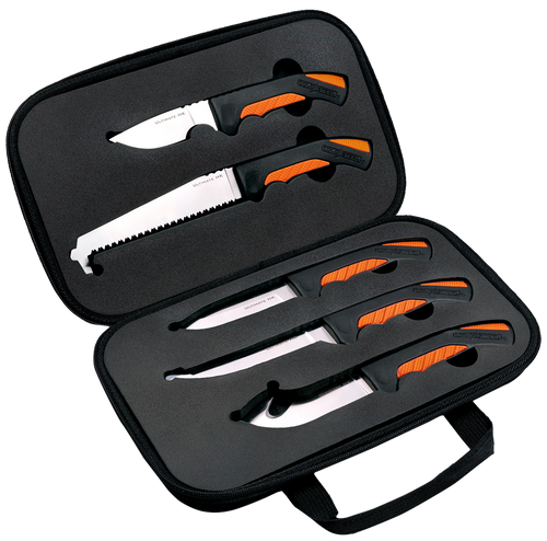 Cold Steel CSFXFLDKIT Hunting Kit  Includes Caper Blade, Skinning Blade w/Gut Hook, General Purpose Blade, Boning blade, Bone Saw, Handle & Case