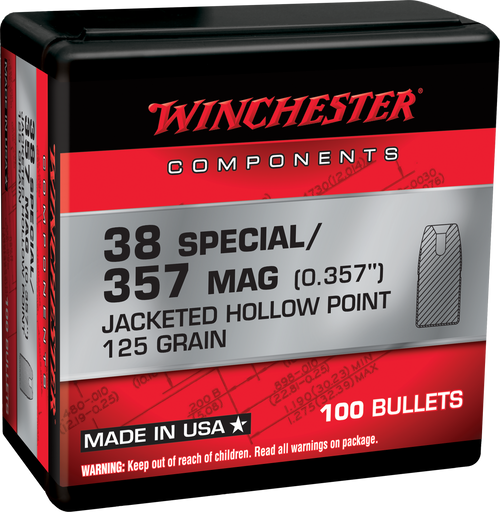 Winchester Ammo WB38HP125X Centerfire Handgun Reloading 38Special 125gr Jacketed Hollow Point 100 Per Box/10 Case