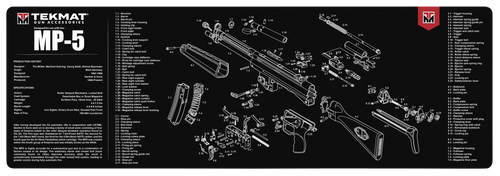 TekMat TEKR36HKMP5 MP5 Cleaning Mat Black/White Rubber 12"x36" HK MP5 Parts Diagram
