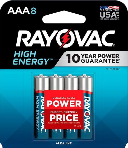 Rayovac 8248T102 AAA HIGH ENREGY Alkaline Batteries  Silver/Blue 1.5 Volts 1,123 mAh (8) Single Pack