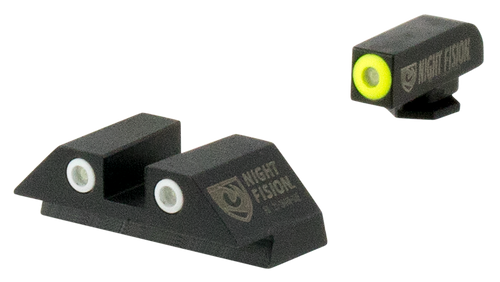 Night Fision GLK001003YGW Tritium Night Sights For Glock  Green Tritium Yellow Outline Front Sight- Green Tritium White Outline Rear Sight Glock 17/17L/19/22