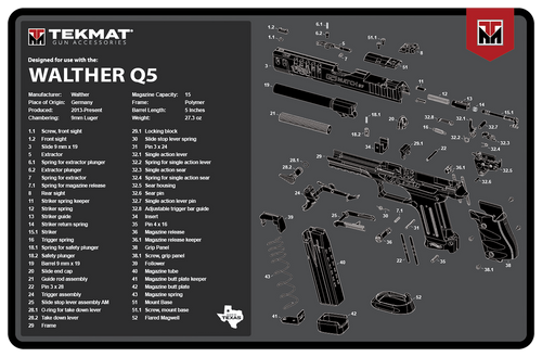 TekMat TEKR17WALQ5SF Walther Q5 SF Cleaning Mat Black/Gray Rubber 11"x17" Walther Q5 Parts Diagram
