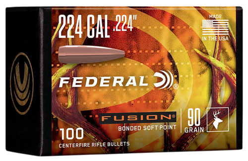 Federal FB224F1 Fusion Component  224 Cal .224 90 gr Bonded Soft Point 100 Per Box/ 4 Case