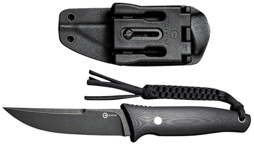Civivi Knives C19046-3 Tamashii  4.07" Fixed Straight Back Plain Black Stonewashed D2 Steel Blade, 4.73" Black Textured G10 Handle