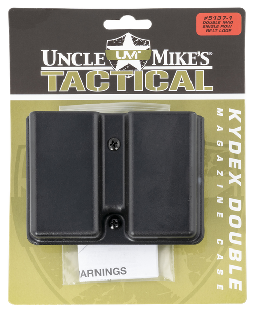 Uncle Mike's 51371 Kydex Double Mag Case Black Kydek, Belt Clip Mount Fits Belts Up To 1.75", Compatible With Single Stack Magazines