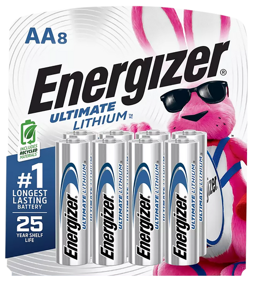 Energizer L91SBP8H3 AA Ultimate Lithium Silver 1.5V Lithium, Qty (8) Single Pack