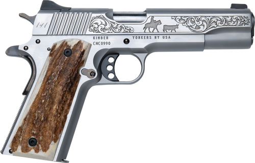 Cnc Firearms CNCCATTLEMAN Kimber 1911 Cattleman 45 ACP 7+1 5" Stainless Steel Barrel, Stainless Scenic Cattleman Engraved Slide, Stainless Frame