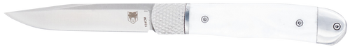CobraTec Knives CTTHRWTABA154CM Trapper  Small 3.13" Folding Plain 154CM SS Blade, 4.25" White Abalone Scales Handle