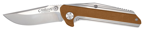 Camillus 19196 Sevens  2.75" Folding Plain Silver AUS-8 Carbonitride Titanium Blade, Desert Tan/SS G10/SS Handle