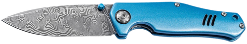 Boker 111101DAM   3.15" Drop Point Damascus Blade Blue Aluminum Handle