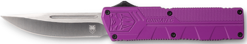 CobraTec Knives PURCTLWDNS Lightweight  3.25" OTF Drop Point Plain D2 Steel Blade/Purple Aluminum Handle Includes Pocket Clip