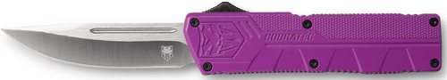 CobraTec Knives PURCTLWDNS Lightweight  3.25" OTF Drop Point Plain D2 Steel Blade/Purple Aluminum Handle Includes Pocket Clip