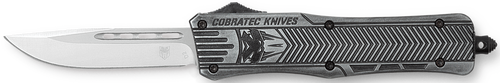 CobraTec Knives MSWCTK1MDNS CTK-1 American Flag Medium 3" OTF Drop Point Plain Stonewashed D2 Steel Blade, 5" Black Aluminum Alloy Handle