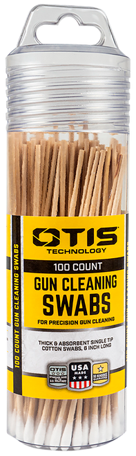 Otis FG241100 Gun Cleaning Swabs Cotton/Wood 6" Long 100 Includes Reusable Storage Tube