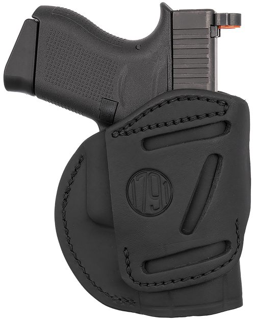 1791 Gunleather 4WH3SBLL 4-Way  IWB/OWB Size 03 Stealth Black Leather Belt Clip Compatible w/Glock 26/Ruger LC9/S&W M&P Shield/2.0 9/40 Left Hand