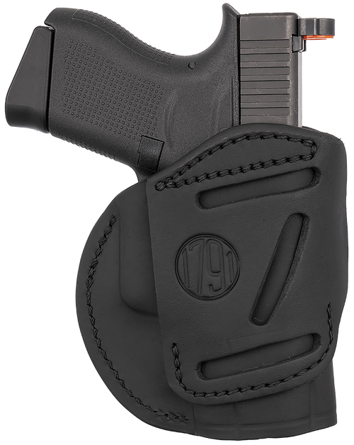 1791 Gunleather 4WH3SBLL 4-Way  IWB/OWB Size 03 Stealth Black Leather Belt Clip Compatible w/Glock 26/Ruger LC9/S&W M&P Shield/2.0 9/40 Left Hand